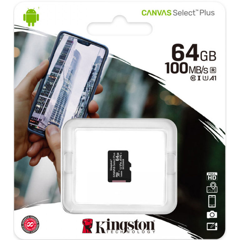 Карта пам'яті KINGSTON microSDXC 64Gb Canvas Select+ A1 (R100/W10) (SDCS2/64GBSP) Клас 10