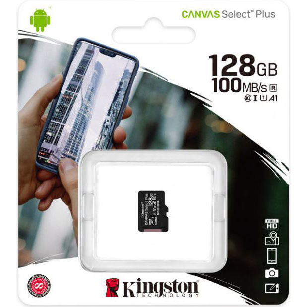 Карта пам'яті KINGSTON microSDXC 128Gb Canvas Select+ A1 (R100/W85) (SDCS2/128GBSP) Об'єм пам'яті 128 Гб