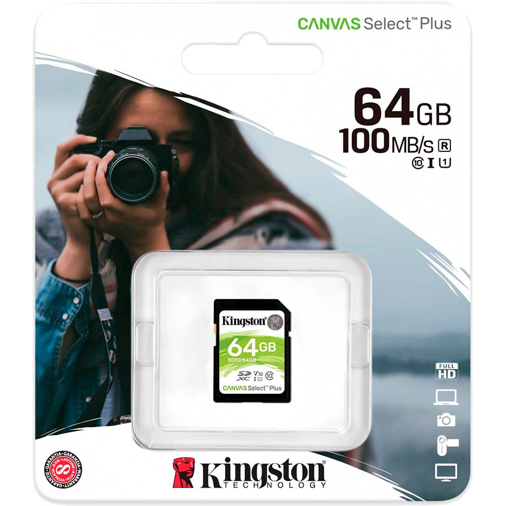 Карта памяти Kingston SDXC 64GB Canvas Select Plus Class 10 UHS-I U1 V10 (SDS2/64GB) Тип карты SDXC