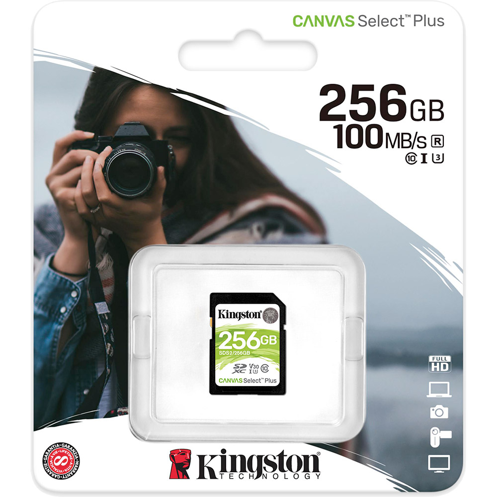 Карта памяти KINGSTON SDXC 256GB Canvas Select Plus C10 UHS-I (SDS2/256GB) Объём памяти 256 Гб