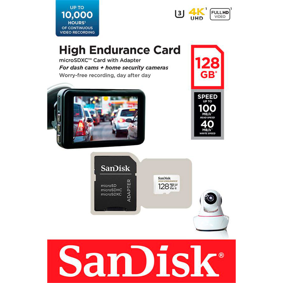 Карта памяти SANDISK microSDXC 128GB High Endurance C10 UHS-I U3 (SDSQQNR-128G-GN6IA) Скорость чтения 100