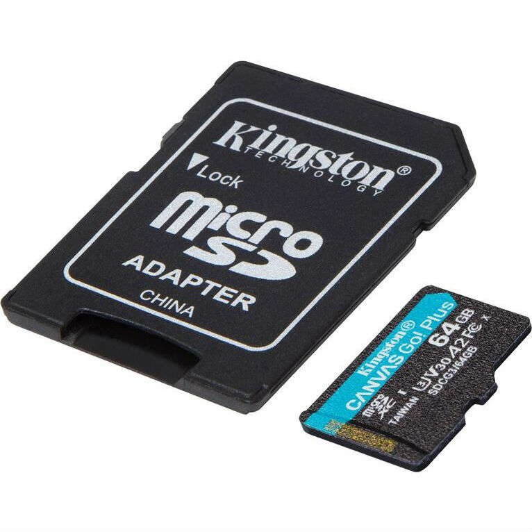 Карта памяти Kingston MicroSDXC 64GB Canvas Go! Plus Class 10 UHS-I U3 V30 A2 + SD-адаптер (SDCG3/64GB) Объём памяти 64 Гб