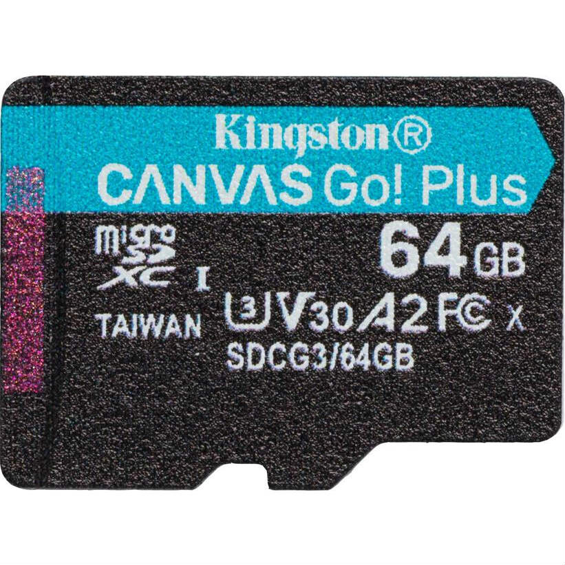 Карта памяти Kingston MicroSDXC 64GB Canvas Go! Plus Class 10 UHS-I U3 V30 A2 + SD-адаптер (SDCG3/64GB) Класс 10