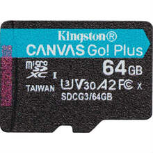 Карта памяти Kingston MicroSDXC 64GB Canvas Go! Plus Class 10 UHS-I U3 V30 A2 + SD-адаптер (SDCG3/64GB)