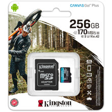 Карта памяти KINGSTON microSDXC 256Gb Canvas Go+ UHS-I U3 V30 A2 Class 10 + SD-adapter (R170/W90)