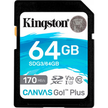 Карта памяти KINGSTON SDXC 64 GB Canvas Go+ U3 V30 (R170/W70) (SDG3/64GB)