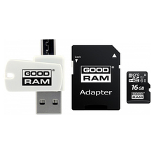 Карта памяти GOODRAM microSDHC 16GB Class 10 + USB-cardreader/SD-adapter (M1A4-0160R12)