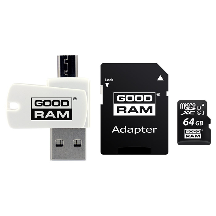 Карта пам'яті GOODRAM microSDXC 64GB UHS-I Class 10 + USB-cardreader/SD-adapter (M1A4-0640R12)