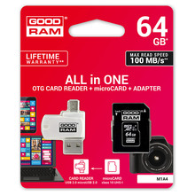 Карта памяти GOODRAM microSDXC 64GB UHS-I Class 10 + USB-cardreader/SD-adapter (M1A4-0640R12)