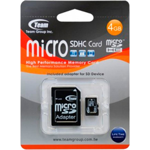 Карта пам'яті TEAM Micro SDHC 4GB Class 10 (TUSDH4GCL1003) Об'єм пам'яті 4 Гб