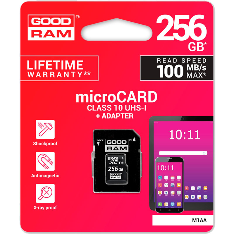 Карта памяти GOODRAM M1AA 256GB UHS-I (M1AA-2560R12) Объём памяти 256 Гб