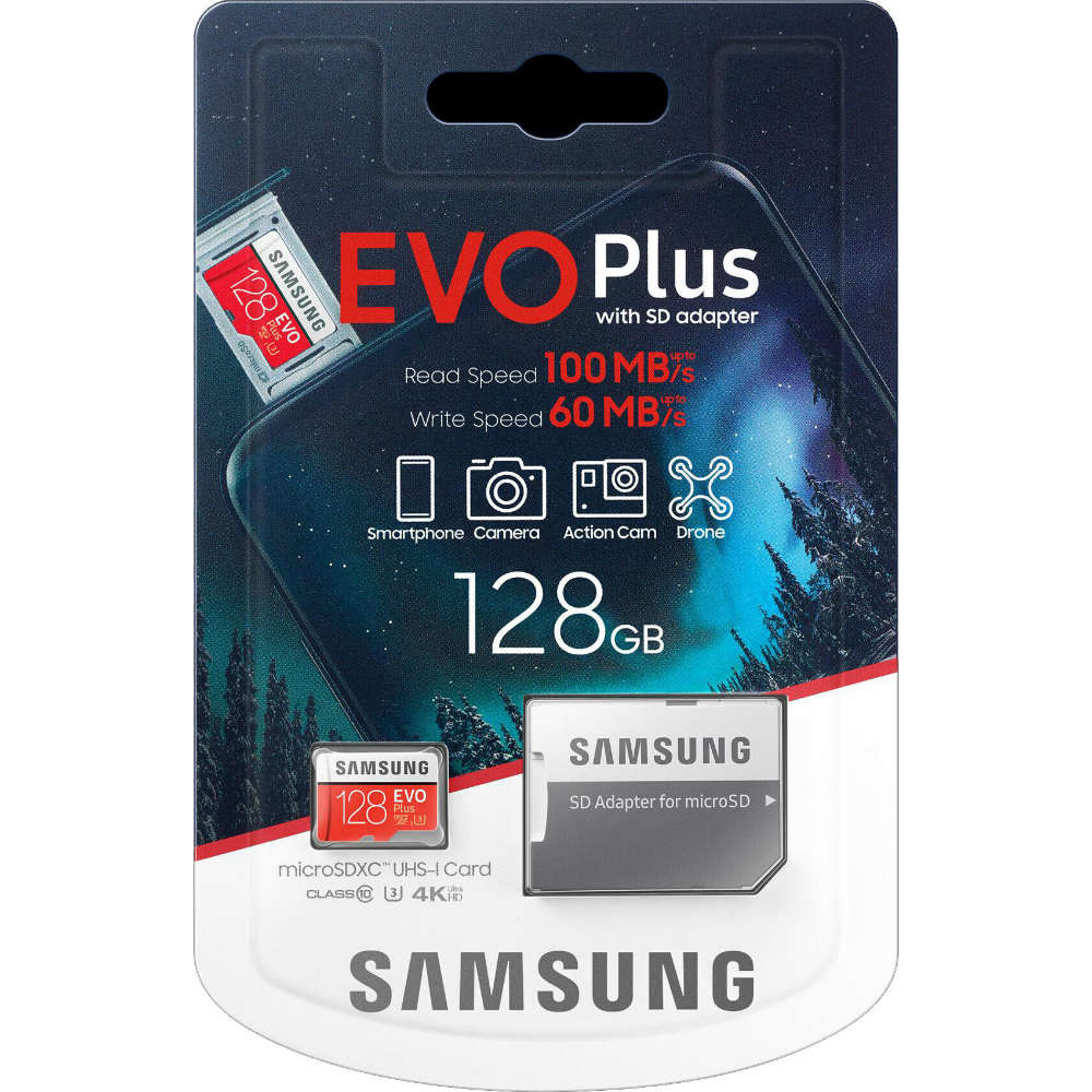 Внешний вид Карта памяти Samsung EVO Plus V2 microSDXC UHS-I 128GB сlass10 (MB-MC128HA/RU)