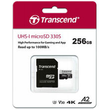 Карта памяти TRANSCEND 256 GB microSDXC C10 UHS-I U3 A2 + SD (TS256GUSD330S)