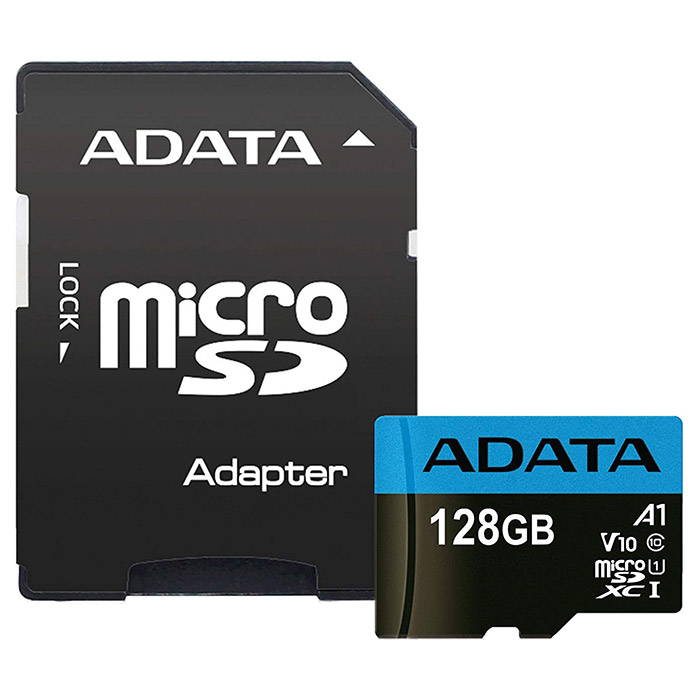 Карта памяти ADATA 128GB microSDXC C10 UHS-I A1 + SD (AUSDX128GUICL10A1-RA1)