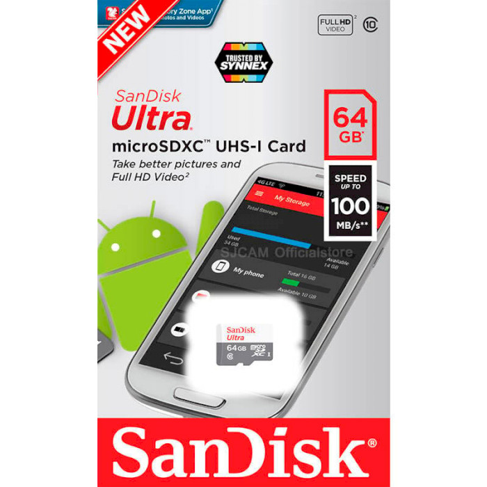 Карта пам'яті SANDISK 64GB microSDHC C10 UHS-I R100MB/s Ultra (SDSQUNR-064G-GN3MN) Тип карти micro-SDНС