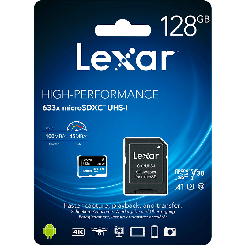 Карта пам'яті LEXAR microSDXC 128 GB High-Performance 633x UHS-I (LSDMI128BB633A) Тип карти micro-SDXC