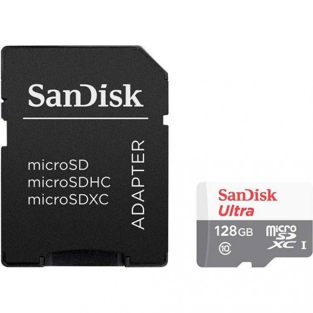 Карта памяти SANDISK microSDHC 128 GB C10 UHS-I R100MB/s Ultra + SD (SDSQUNR-128G-GN3MA)