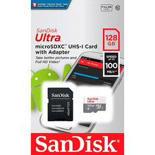 Карта памяти SANDISK microSDHC 128 GB C10 UHS-I R100MB/s Ultra + SD (SDSQUNR-128G-GN3MA)