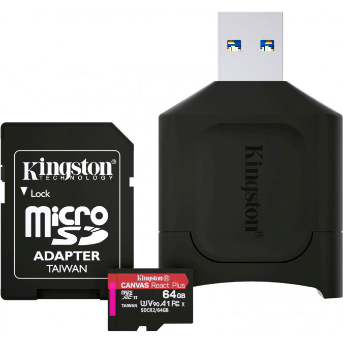 

Карта памяти KINGSTON microSDXC 64Gb Canvas React+ (R285/W165)+reader (MLPMR2/64GB), microSDXC 64Gb Canvas React+ (R285/W165)+reader