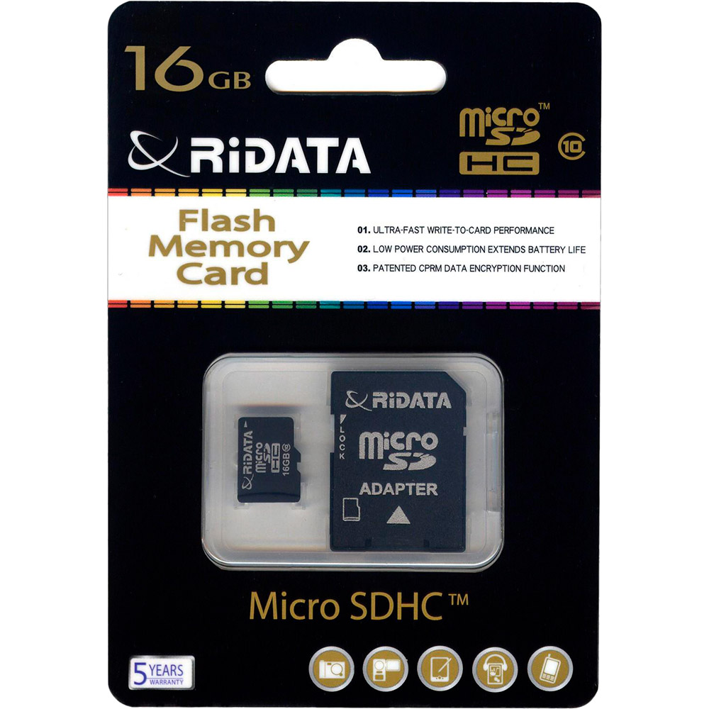 Карта памяти RIDATA CARD microSDHC 16 Gb CLASS 10 (9F316G0RDAD05) Тип карты micro-SDНС