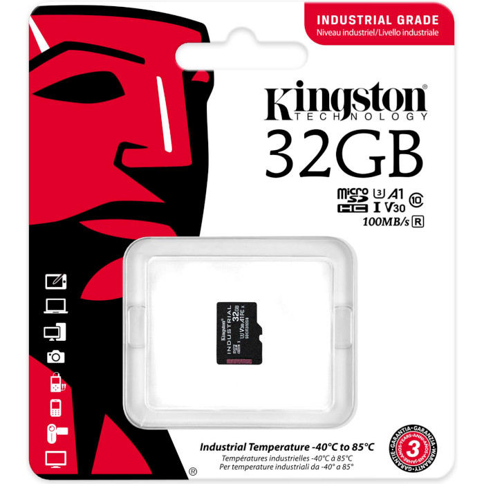 Карта пам'яті KINGSTON microSDHC 32GB Industrial pSLC C10 A1 Об'єм пам'яті 32 Гб