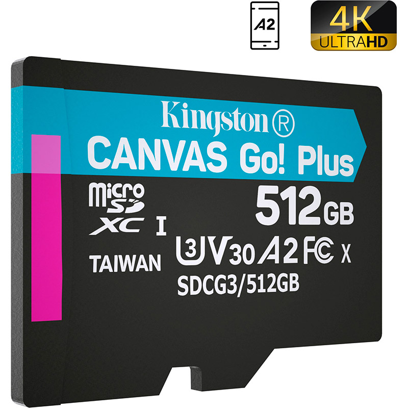 Карта памяти KINGSTON Micro-SDXC 512GB Canvas Go! Plus UHS-I U3 V30 A2 (SDCG3/512GBSP) Объём памяти 512 Гб