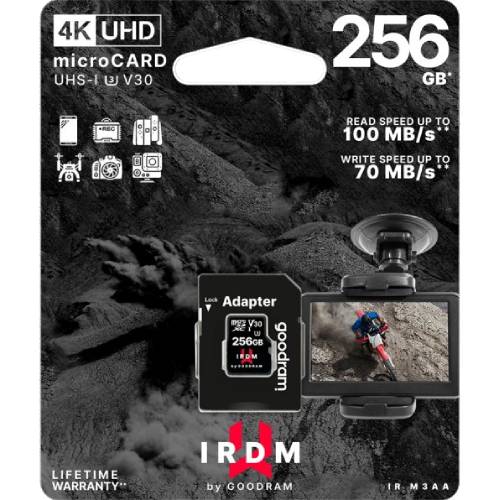 Карта памяти GOODRAM microSDXC 256GB IRDM UHS-I U3 V30 + Адаптер (IR-M3AA-2560R12) Объём памяти 256 Гб