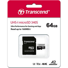Карта памяти TRANSCEND microSDXC 340S 64GB UHS-I U3 A2 + ad (TS64GUSD340S)