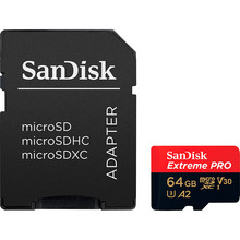 Купить в Запорожье - Карта памяти SANDISK micro-SDXC 64GB UHS-I U3 C10 Extreme Pro V30 + SD (SDSQXCU-064G-GN6MA)