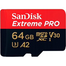 Карта пам'яті SANDISK micro-SDXC 64GB UHS-I U3 C10 Extreme Pro V30 + SD (SDSQXCU-064G-GN6MA)