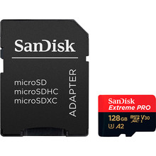 Карта памяти SANDISK micro-SDXC 128GB UHS-I U3 C10 Extreme Pro V30 + SD (SDSQXCD-128G-GN6MA)