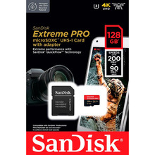 Карта памяти SANDISK micro-SDXC 128GB UHS-I U3 C10 Extreme Pro V30 + SD (SDSQXCD-128G-GN6MA)