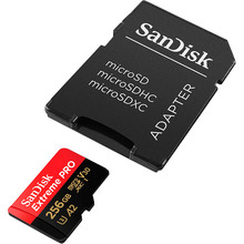 Карта памяти SANDISK micro-SDXC 256GB UHS-I U3 C10 Extreme Pro V30 + SD (SDSQXCD-256G-GN6MA)