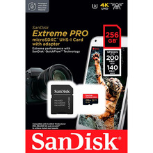 Карта памяти SANDISK micro-SDXC 256GB UHS-I U3 C10 Extreme Pro V30 + SD (SDSQXCD-256G-GN6MA)
