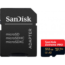 Карта памяти SANDISK micro-SDXC 512GB UHS-I U3 C10 Extreme Pro V30 + SD (SDSQXCD-512G-GN6MA)