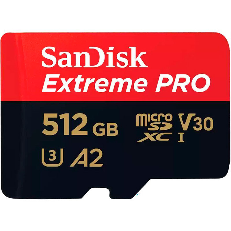 Карта памяти SANDISK micro-SDXC 512GB UHS-I U3 C10 Extreme Pro V30 + SD (SDSQXCD-512G-GN6MA) Тип карты micro-SDXC