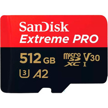 Карта памяти SANDISK micro-SDXC 512GB UHS-I U3 C10 Extreme Pro V30 + SD (SDSQXCD-512G-GN6MA)