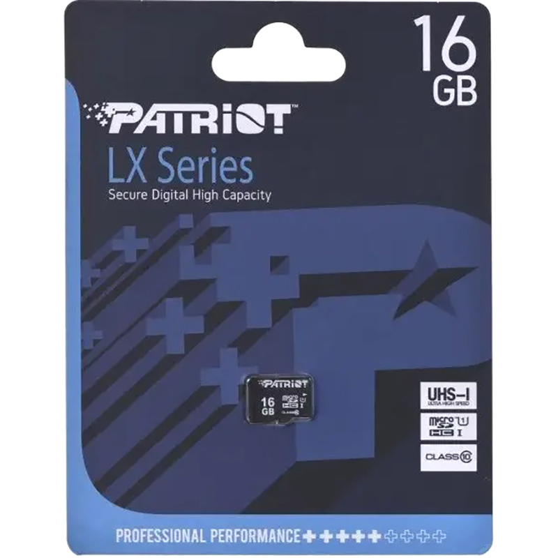 Карта пам'яті PATRIOT MicroSDHC 16GB LX UHS-I Class 10 (PSF16GMDC10) Тип карти micro-SDНС