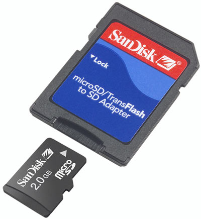 Карта пам'яті SANDISK microSD 2Gb (TransFlash) & 2 Adapter