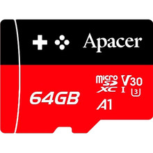 Карта пам'яті APACER 64GB microSD C10 UHS-I U3 A1 (AP64GMCSX10U7-RAGC)