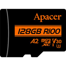 Карта пам'яті APACER 128GB microSD C10 UHS-I U3 A2 + адаптер SD (AP128GMCSX10U8-R)