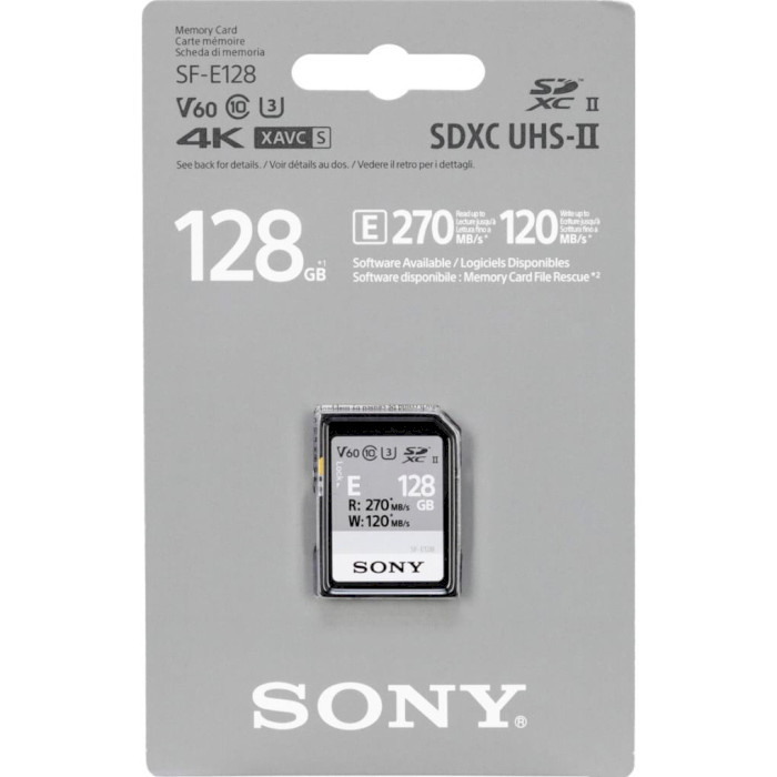 Карта памяти SONY 128GB SDXC C10 UHS-II U3 V60 Entry (SFE128A.ET4) Тип карты SDXC