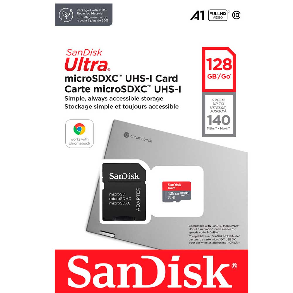 Карта пам'яті SANDISK MicroSDXC 128GB UHS-I Class 10 Ultra A1 + SD-adapter (SDSQUAB-128G-GN6MA) Клас UHS-I (U1)