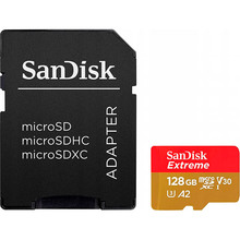 Флеш карта Карта пам'яті SANDISK MicroSDXC 128GB UHS-I U3 Extreme V30 + SD-адаптер (SDSQXAA-128G-GN6AA)