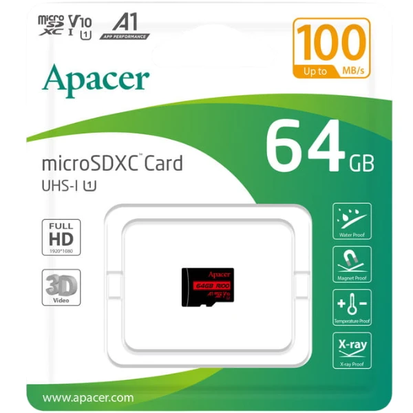 Карта памяти APACER microSDXC 64GB UHS-I Class 10 (AP64GMCSX10UB-RA) Тип карты micro-SDXC