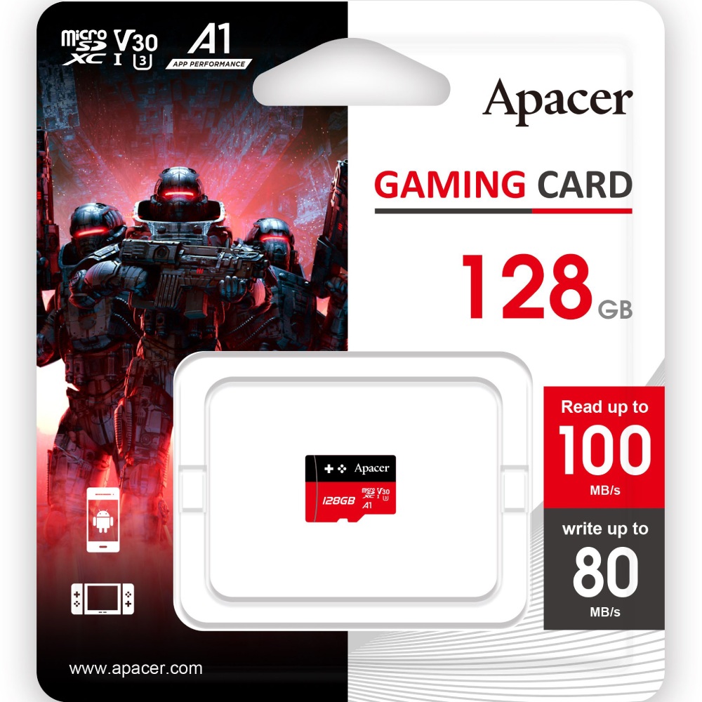 Карта пам'яті APACER microSD 128GB C10 UHS-I U3 A1 (AP128GMCSX10U7-RAGC) Тип карти micro-SDXC