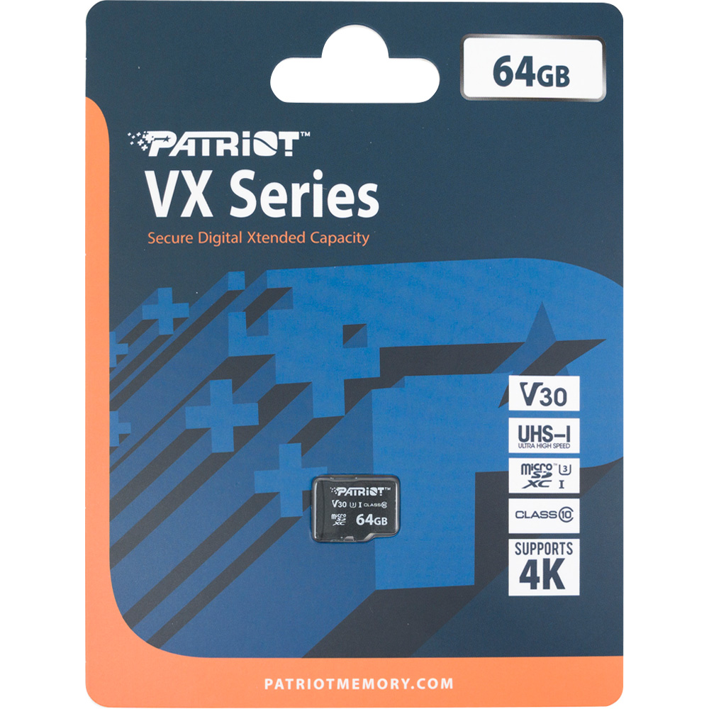 Карта пам'яті PATRIOT microSDXC 64GB VX U3 C10 V30 (PSF64GVX31MCX) Тип карти micro-SDXC