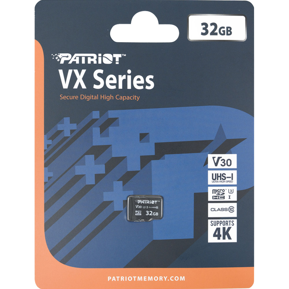 Карта памяти PATRIOT microSDHC 32GB VX U3 C10 V30 (PSF32GVX31MCH) Тип карты micro-SDНС