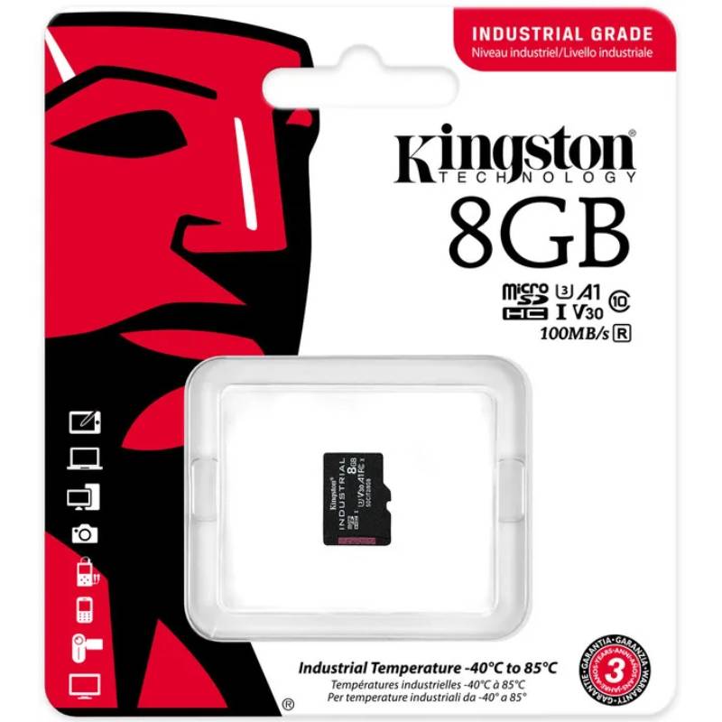 Карта памяти Kingston Industrial Class 10 MicroSDHC 8GB UHS-I V30 A1 (SDCIT2/8GBSP) Объём памяти 8 Гб