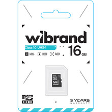 Карта памяти Wibrand micro-SDHC 16GB Class 10 UHS-I U1 (WICDHU1/16GB)